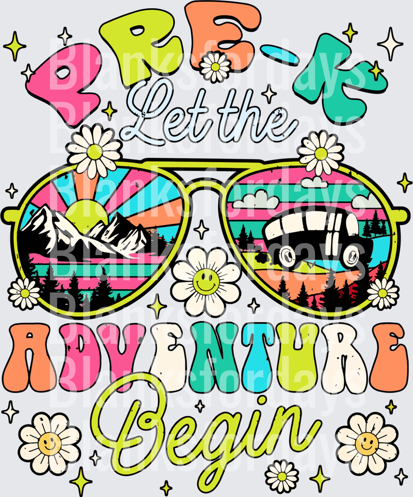 Pre-K Let The Adventure Begin Retro Sunglasses Daisy Design (DTF)