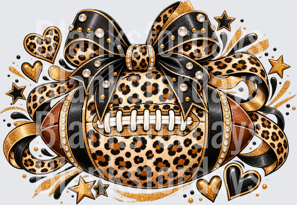 Leopard Print Football Bow Rhinestone Glitter Stars Hearts (DTF)