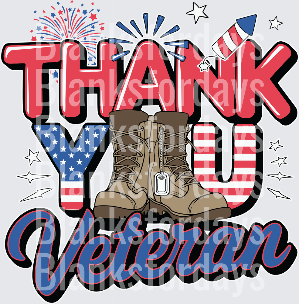 Thank You Veteran Military Boots Dog Tags Patriotic Stars (DTF)