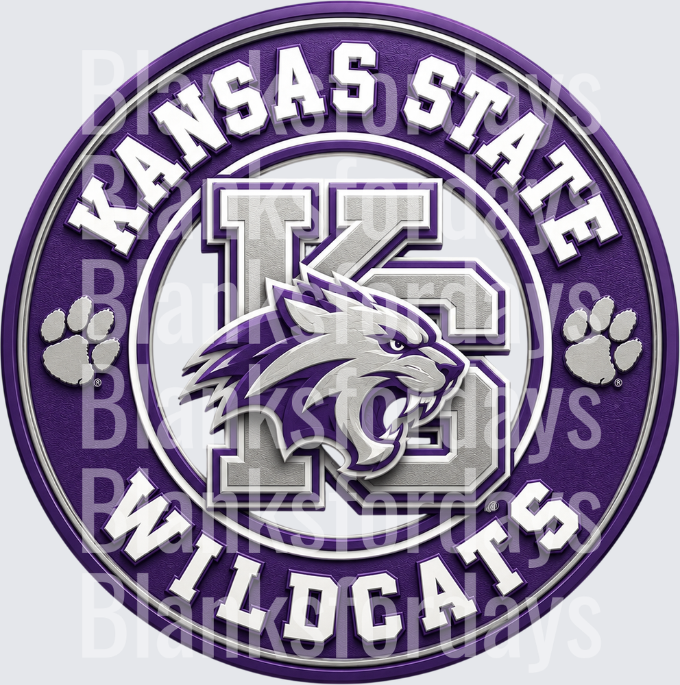 Kansas State Wildcats KSU Purple Circle Logo with Wildcat Mascot and Paw Prints (DTF)