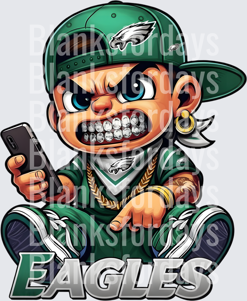 Philadelphia Eagles Savage Cartoon Fan Holding Phone Grillz (DTF)