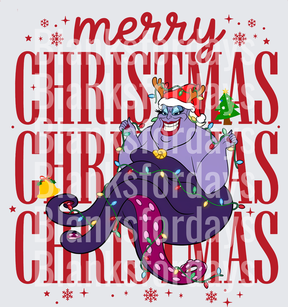 Ursula Merry Christmas Santa Hat Holiday Lights Villain (DTF)