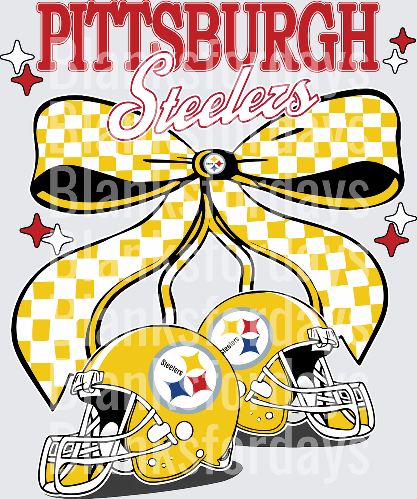 Pittsburgh Steelers Checkered Bow with Gold Helmets (DTF)