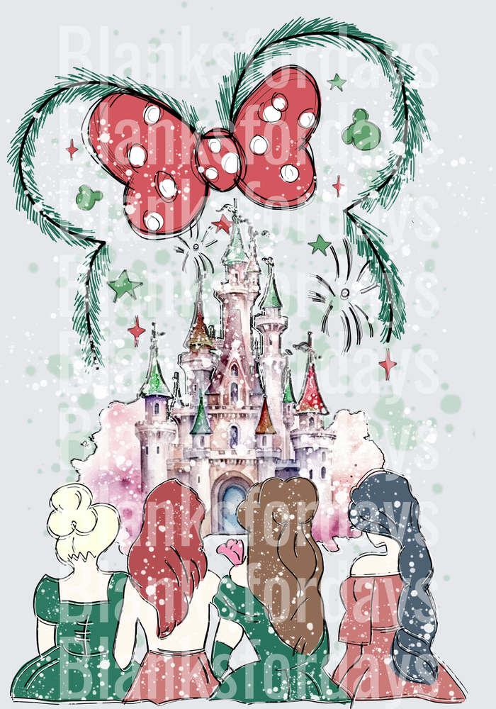 Disney Princesses Christmas Castle Minnie Wreath Holiday (DTF)