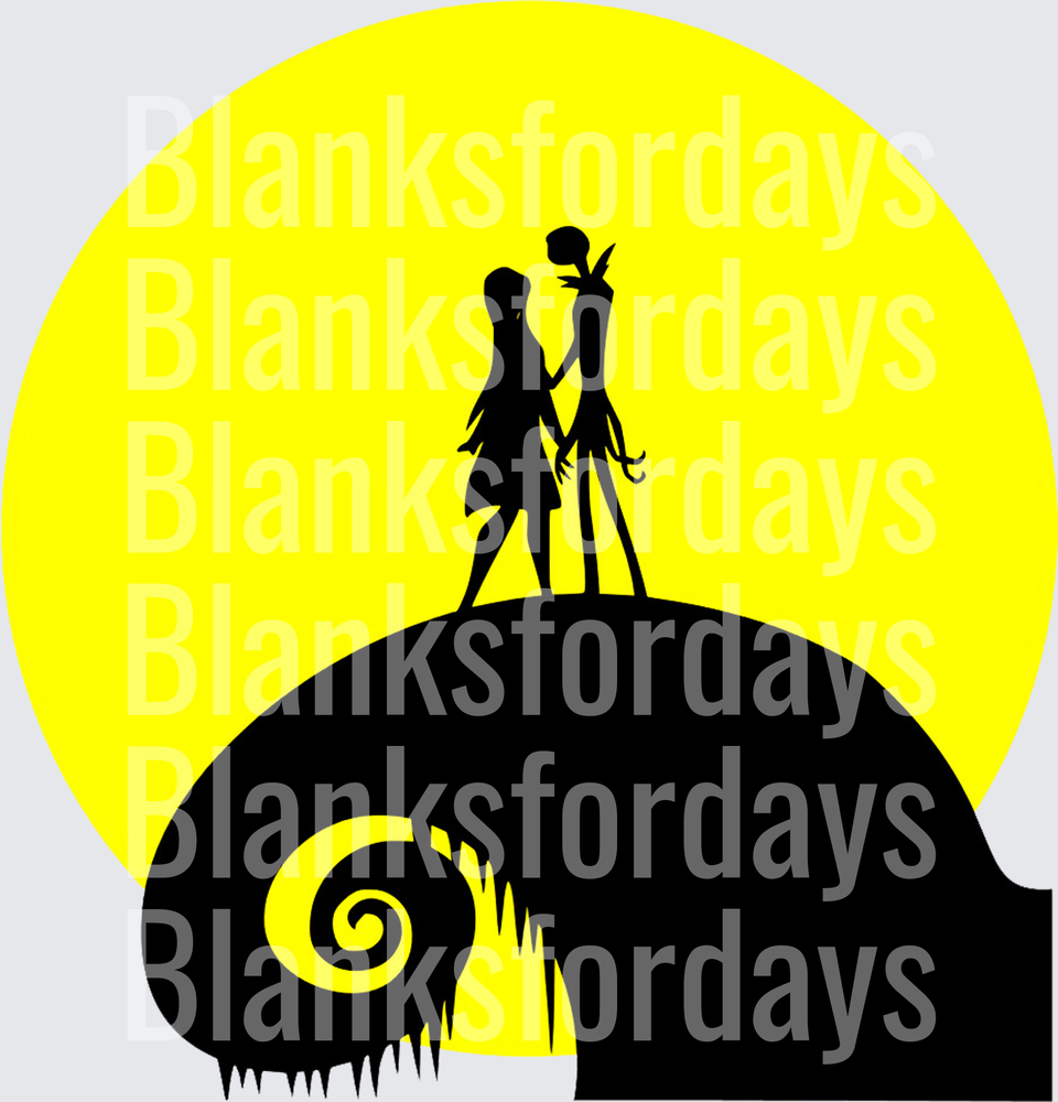 Jack and Sally Silhouette Yellow Moon Nightmare Before Christmas (DTF)