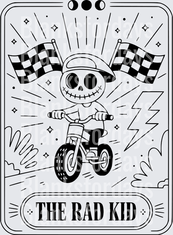 The Rad Kid Skeleton Racer Tarot Card BMX Design (DTF)