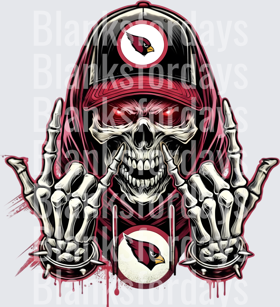 Arizona Cardinals Skeleton Rock On Hands Glowing Eyes Skull (DTF)