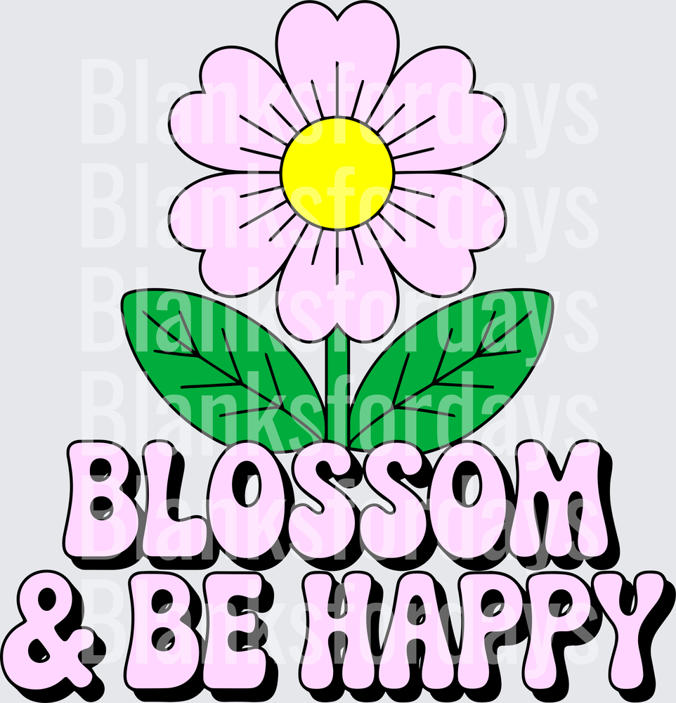 Blossom & Be Happy Pink Daisy Flower Retro Groovy Design (DTF)