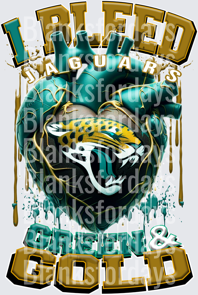 I Bleed Teal & Gold Jacksonville Jaguars Anatomical Heart (DTF)