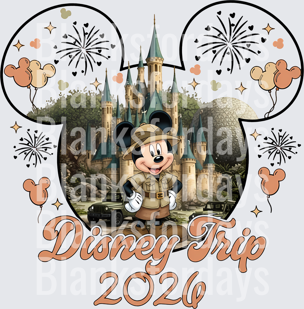 Mickey Mouse Safari Disney Trip 2026 Castle Fireworks (DTF)