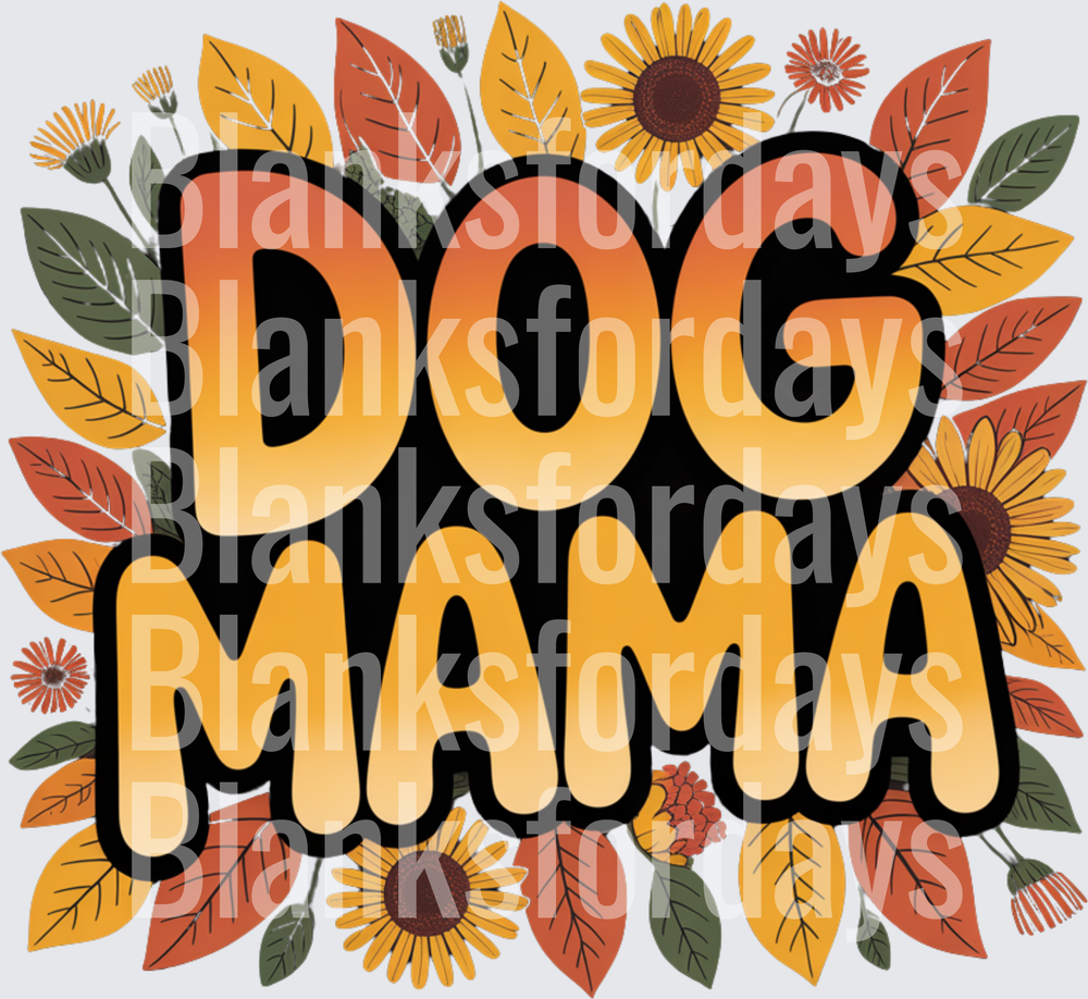 Dog Mama Bold Retro Text Fall Sunflowers Autumn Leaves (DTF)