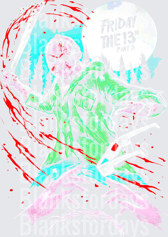 Jason Voorhees Friday The 13th Part 3 Blood Splatter Neon (DTF)