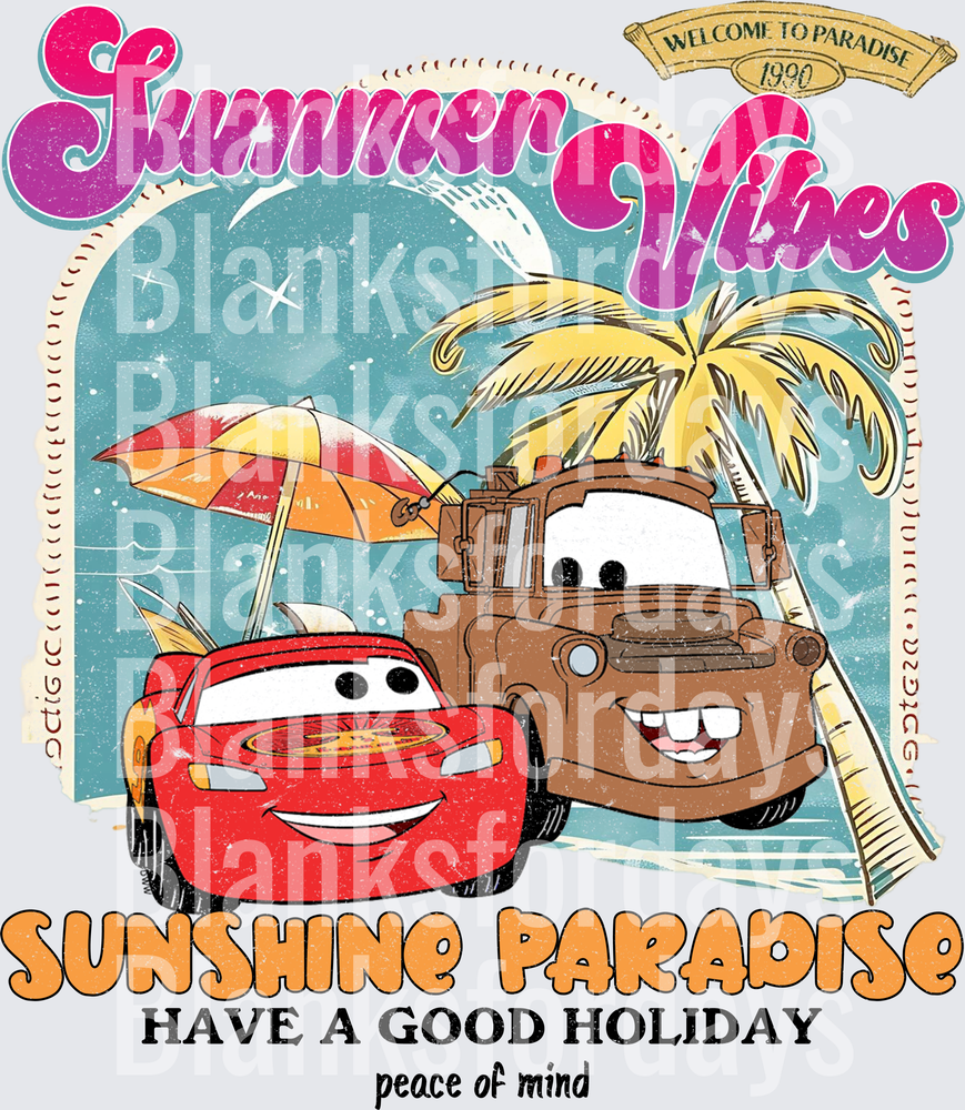 Lightning McQueen and Mater Summer Vibes Sunshine Paradise (DTF)