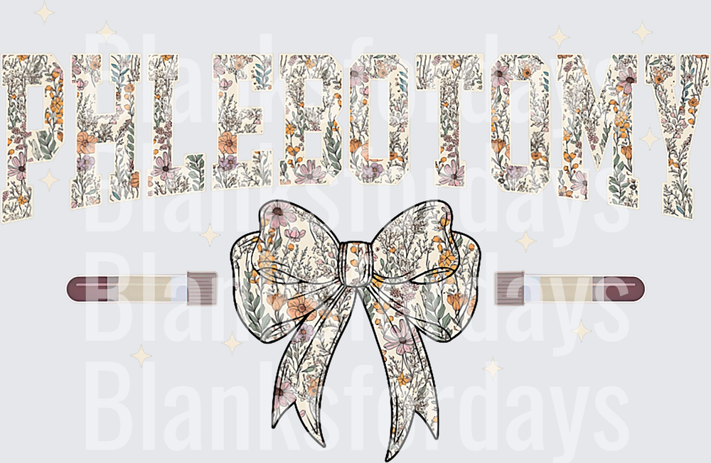 Phlebotomy Wildflower Floral Letters Blood Draw Tube Bow (DTF)