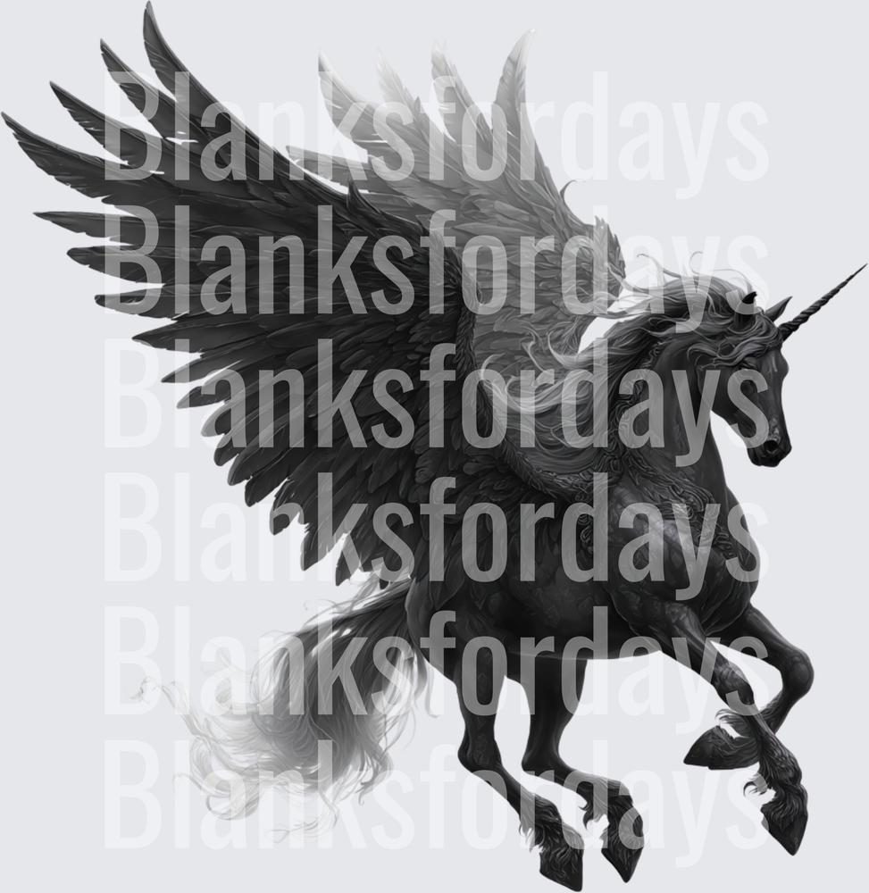 Dark Black Winged Unicorn Alicorn Rearing Mythical Beast (DTF)