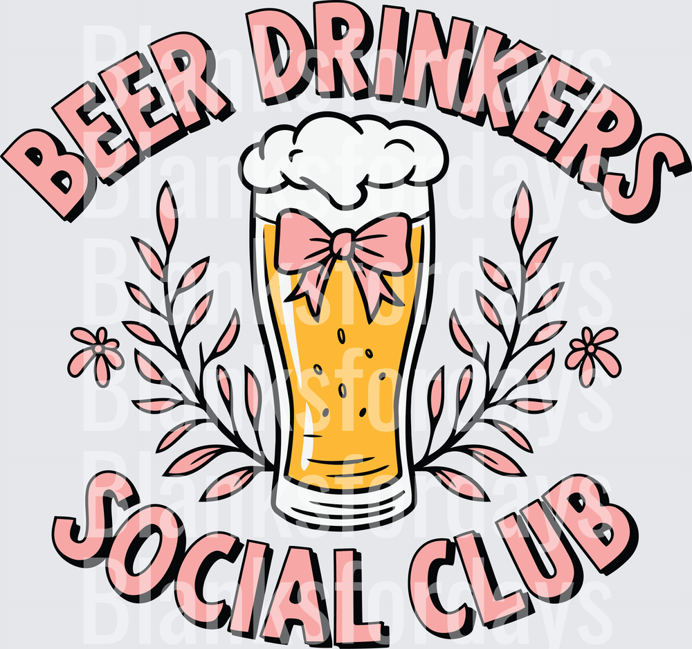 Beer Drinkers Social Club Floral Pink Bow Beer Glass (DTF)