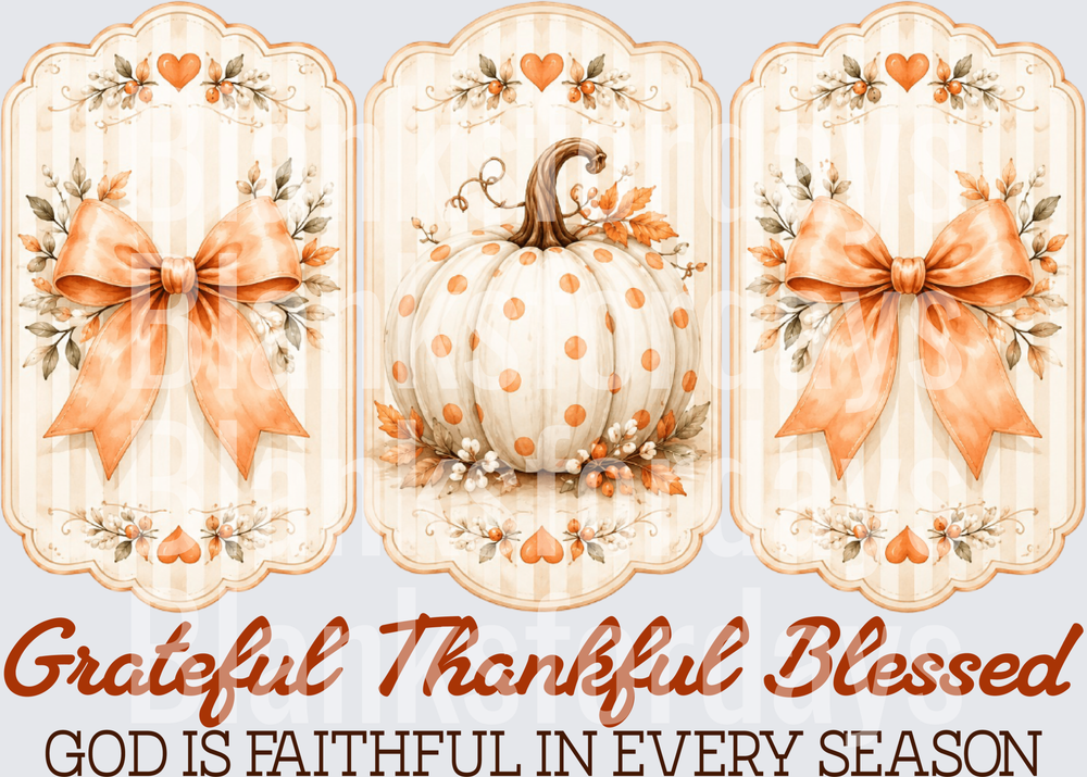 Grateful Thankful Blessed Fall Pumpkin Bow Trio Tags (DTF)