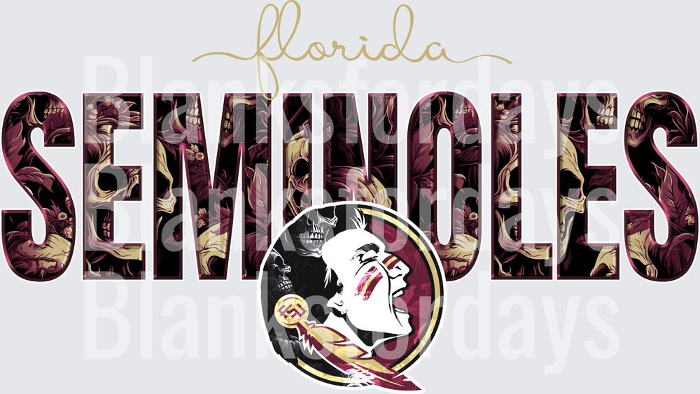 Florida Seminoles Skull Floral Bold Lettering FSU Logo (DTF)
