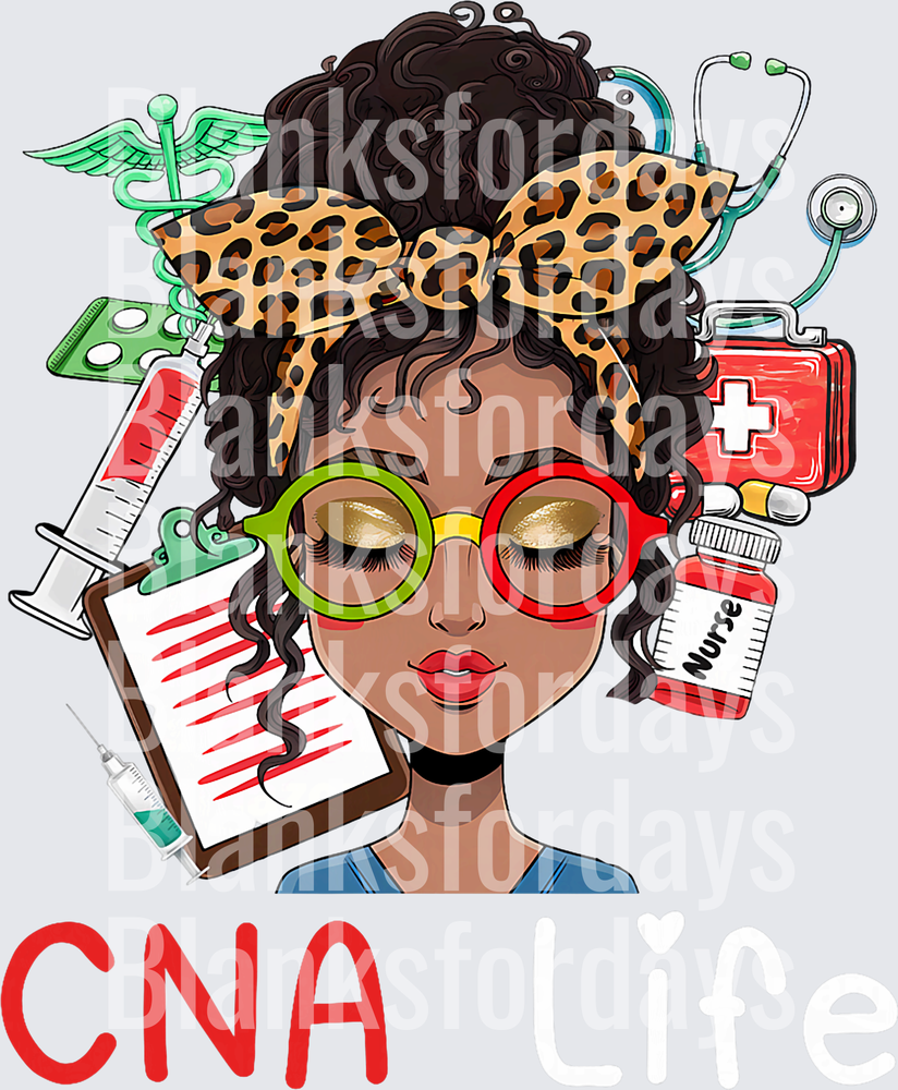 CNA Life Messy Bun Black Woman Nurse Medical Tools (DTF)