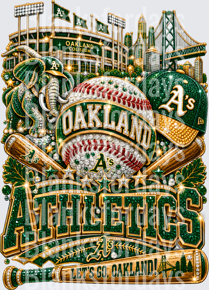 Oakland Athletics Bling Jewel Let's Go Oakland Coliseum (DTF)