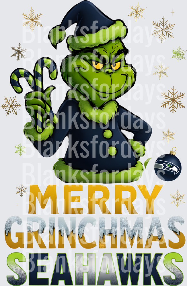 Merry Grinchmas Seattle Seahawks Holiday Grinch Design (DTF)