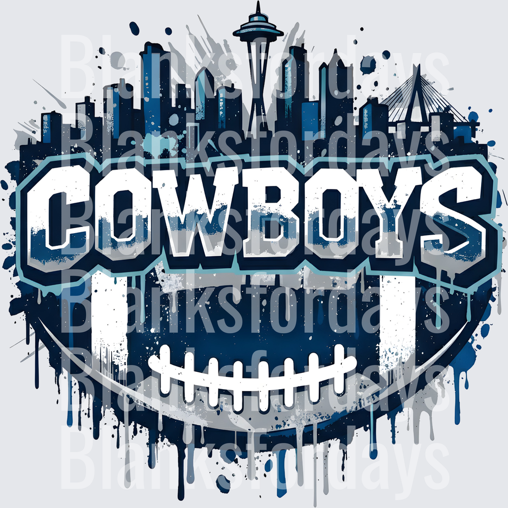 Cowboys Football Drip Grunge City Skyline Navy Blue (DTF)