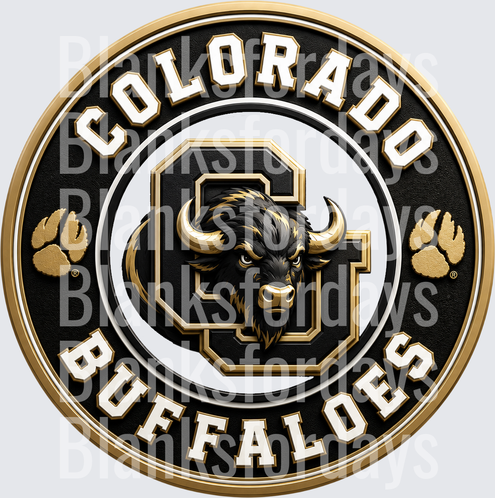 Colorado Buffaloes Black Gold Round Badge Buffalo Logo (DTF)