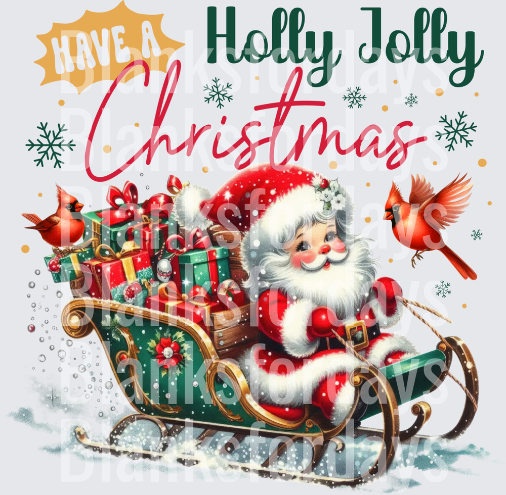Have a Holly Jolly Christmas Santa Sleigh Cardinal Design (DTF)
