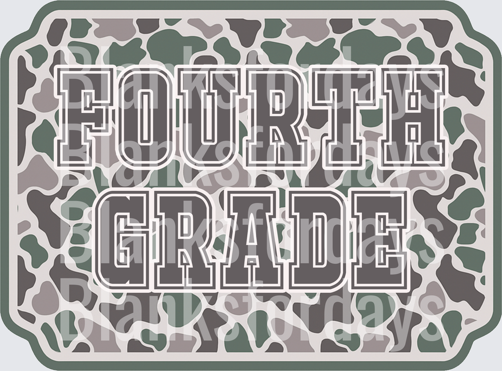 Fourth Grade Bold Varsity Letters Camo Background Badge (DTF)