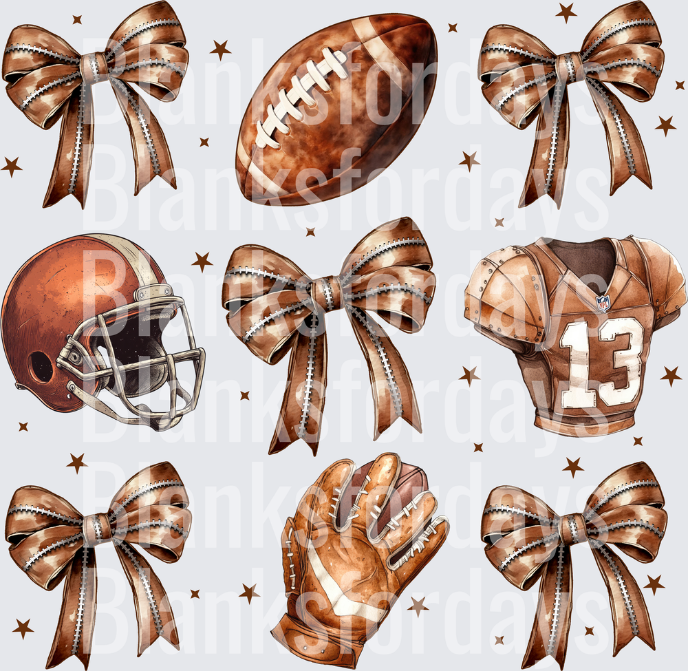 Brown Coquette Football Bows Helmet Jersey Glove Stars (DTF)