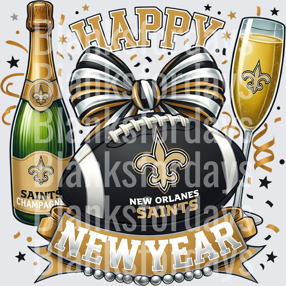 Happy New Year New Orleans Saints Football Champagne Bow (DTF)