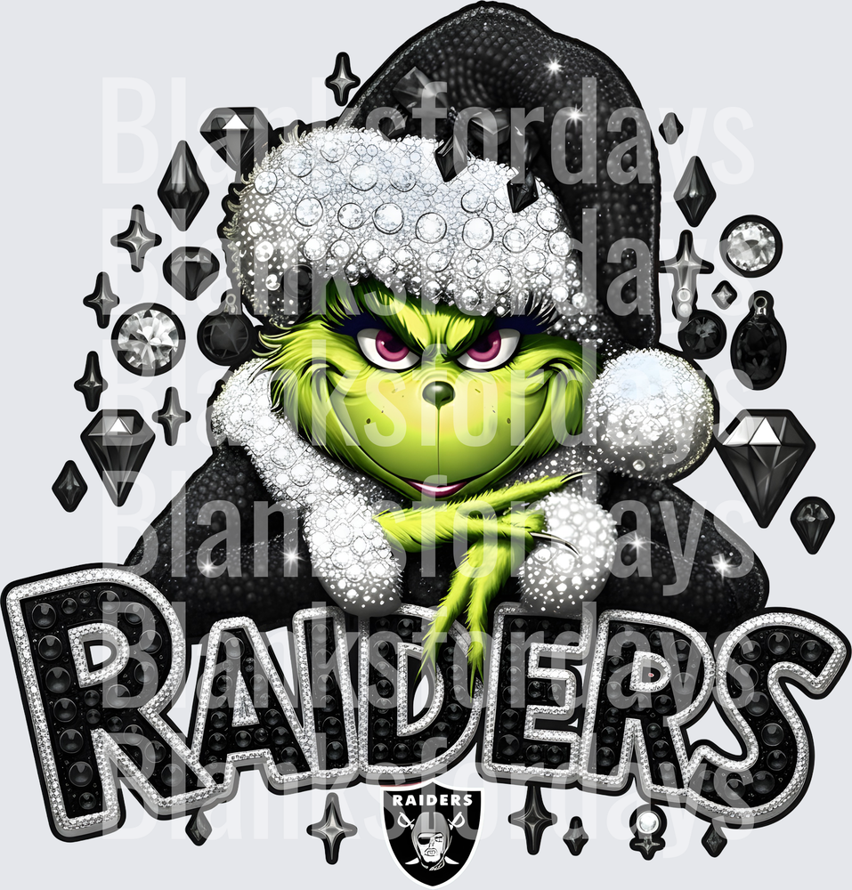 Grinch Santa Las Vegas Raiders Bling Diamond Christmas (DTF)