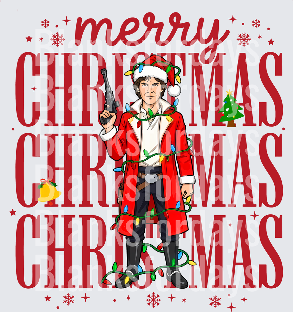Han Solo Santa Merry Christmas Lights Holiday Design (DTF)
