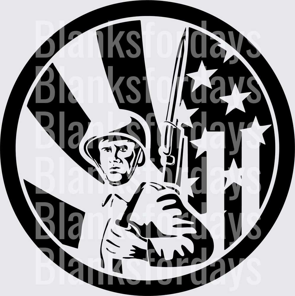 American WWII Soldier with Rifle and Stars and Stripes Circle (DTF)