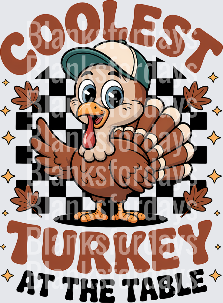 Coolest Turkey At The Table Thanksgiving Retro Checkered (DTF)