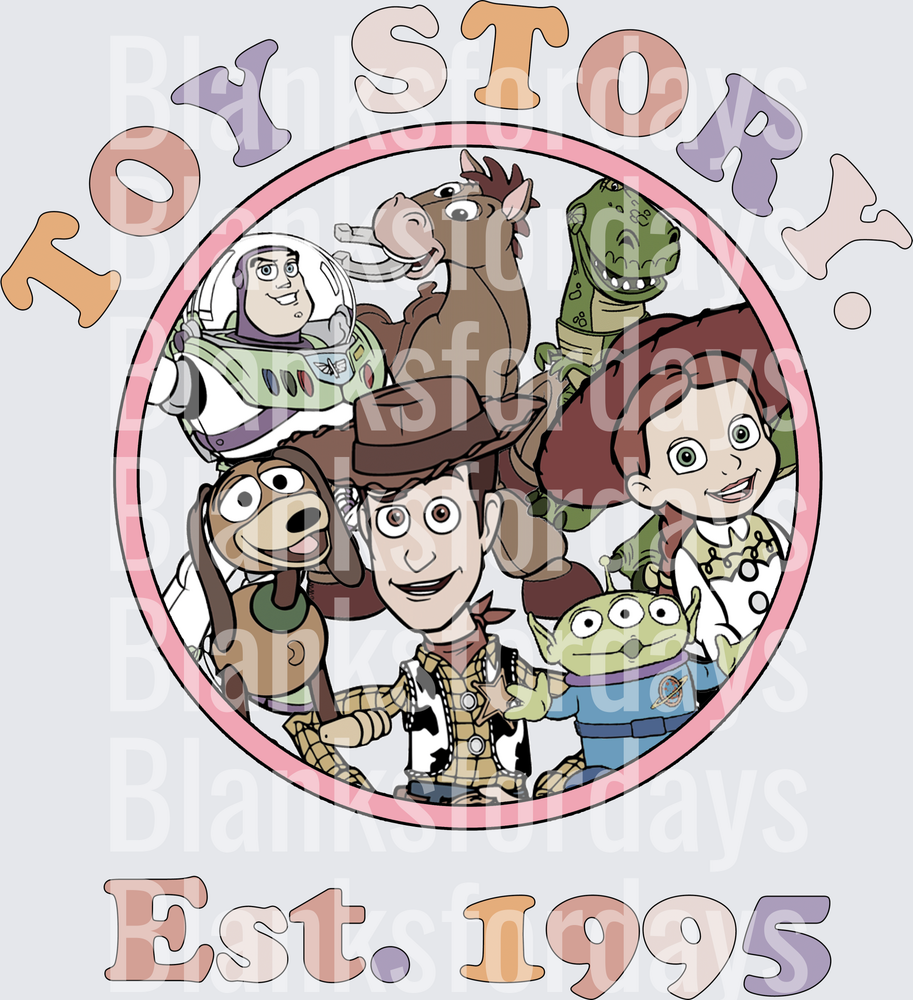 Toy Story Est. 1995 Woody Buzz Gang Retro Circle Badge (DTF)