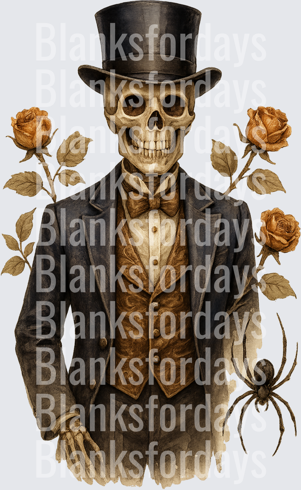 Dapper Skeleton Gentleman Top Hat Roses Spider Gothic (DTF)