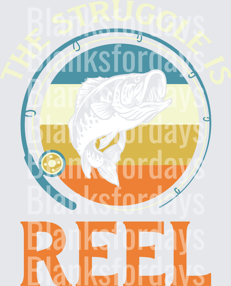 The Struggle Is Reel Bass Fishing Retro Sunset Circle (DTF)