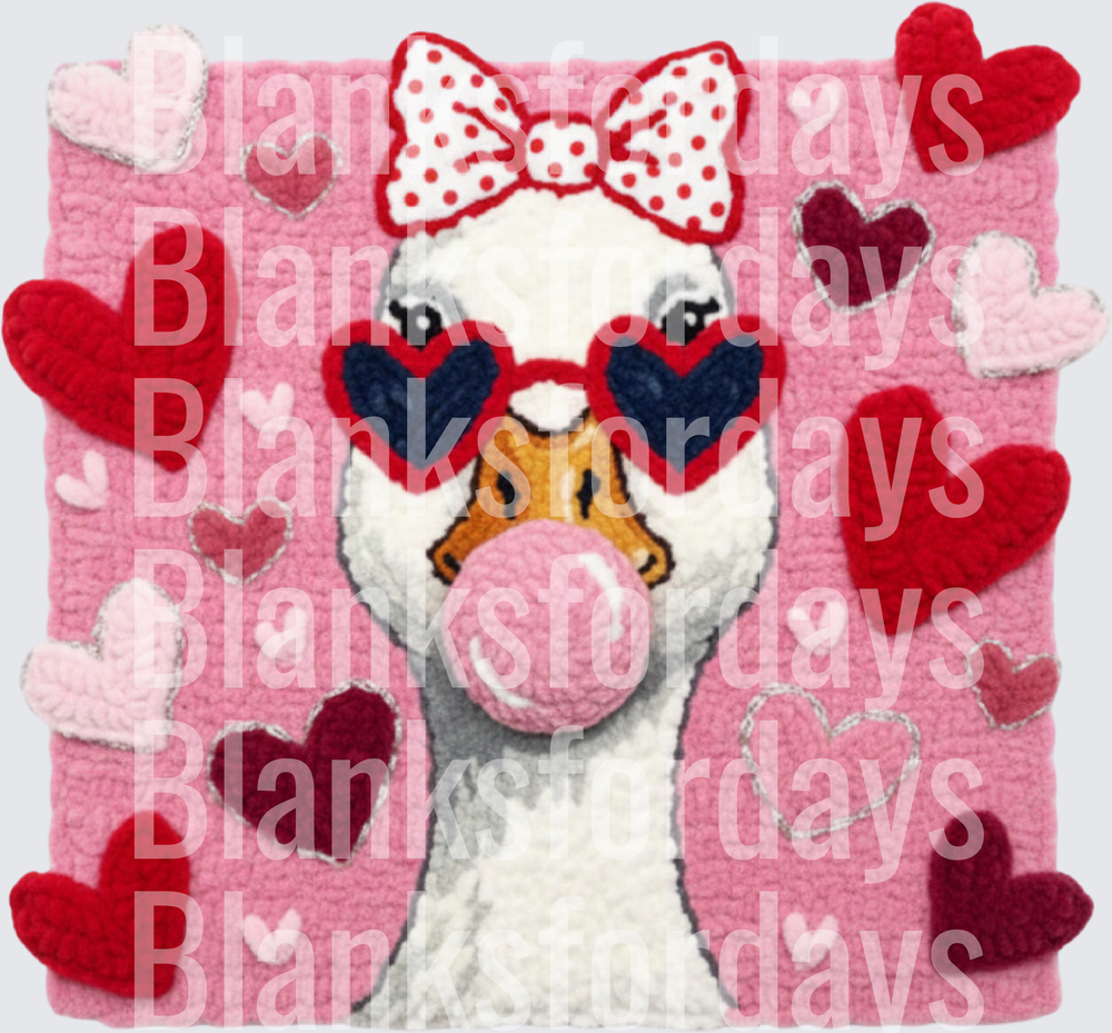 Valentine Goose with Heart Sunglasses Bow and Bubblegum (DTF)