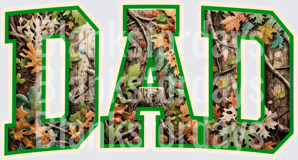 DAD Mossy Oak Camo Woodland Leaves Bold Varsity Letters (DTF)