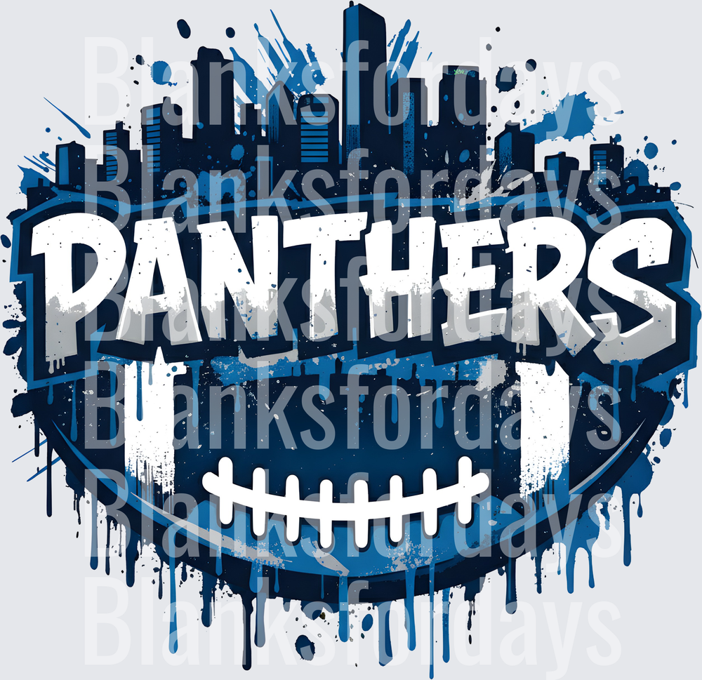 Panthers Football Grunge Skyline Splatter Navy Blue (DTF)