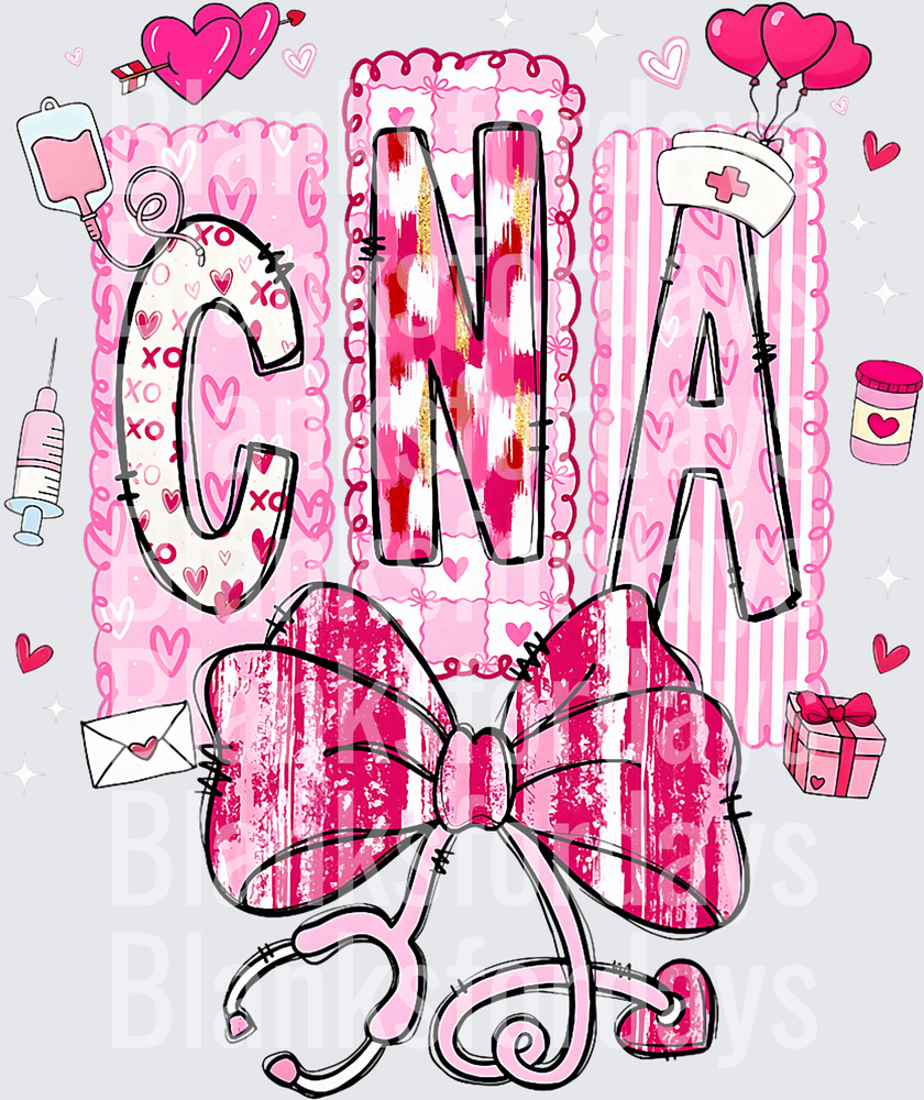 Valentine's Day CNA Nurse Coquette Bow Stethoscope Pink (DTF)