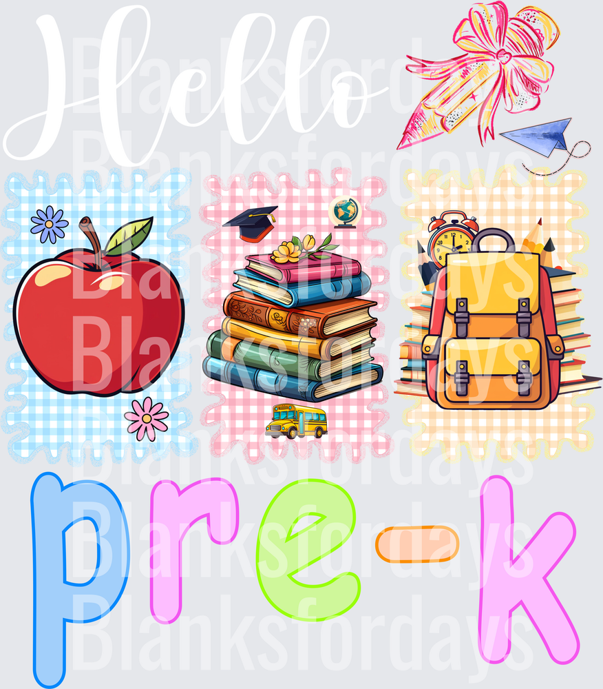 Hello Pre-K Back to School Apple Books Backpack Design (DTF)