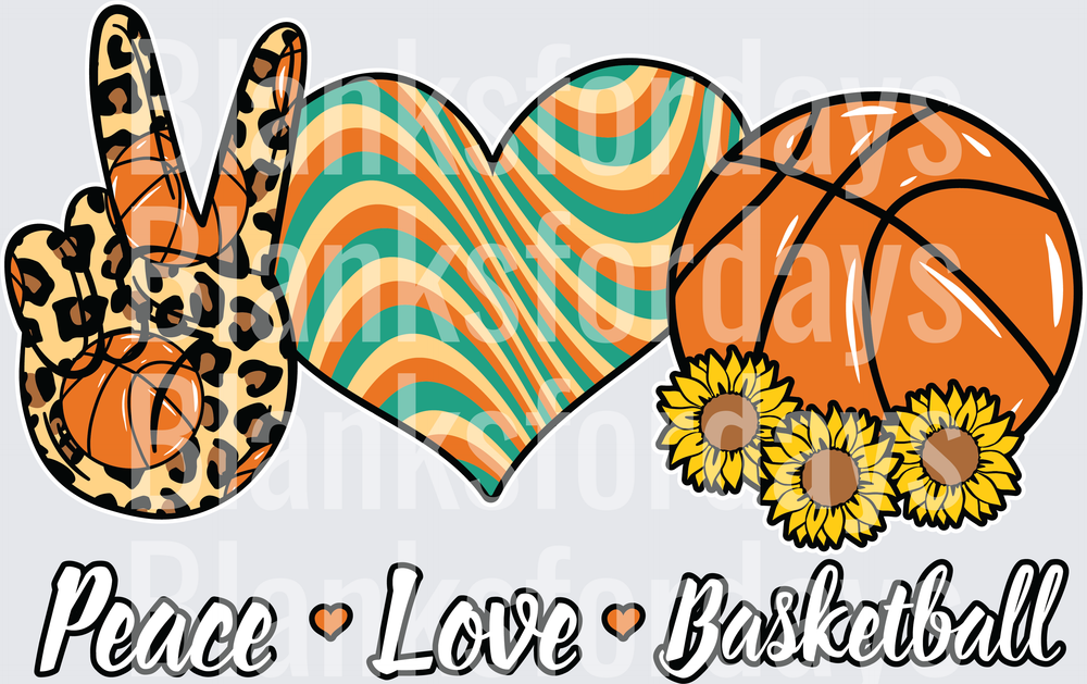 Peace Love Basketball Leopard Sunflower Retro Design (DTF)