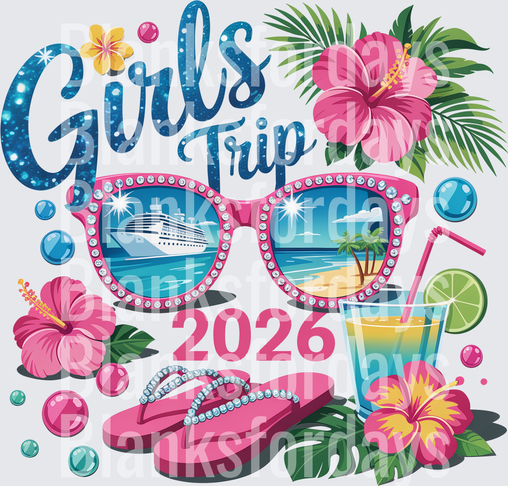 Girls Trip 2026 Cruise Rhinestone Sunglasses Tropical Design (DTF)