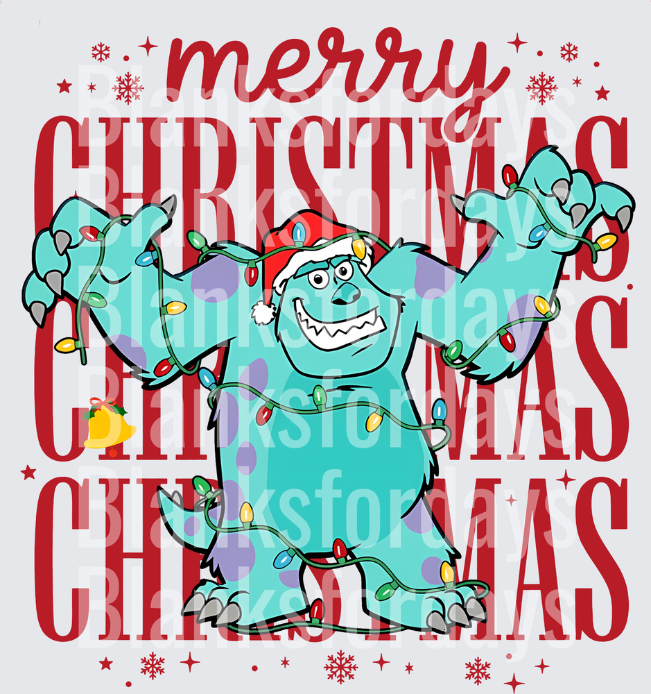 Sulley Monsters Inc Merry Christmas Santa Hat Lights (DTF)