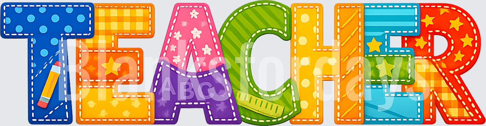 Colorful Patchwork Stitched TEACHER Bold Letter Design (DTF)