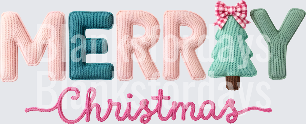 Merry Christmas Knit Letter Plush Style Holiday Design (DTF)