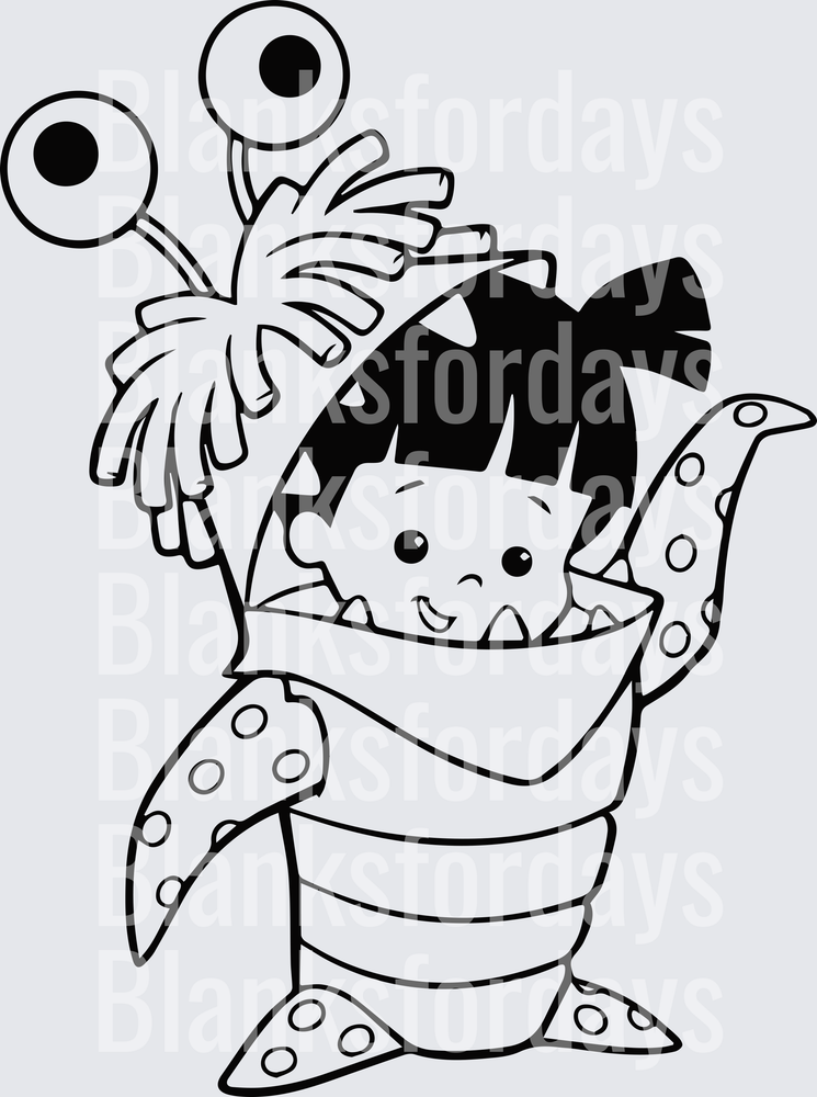 Boo in Monster Costume Monsters Inc Black and White Line Art (DTF)