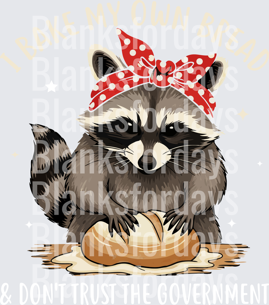 Sassy Raccoon Red Polka Dot Bandana Baking Bread Don't Trust The Government (DTF)